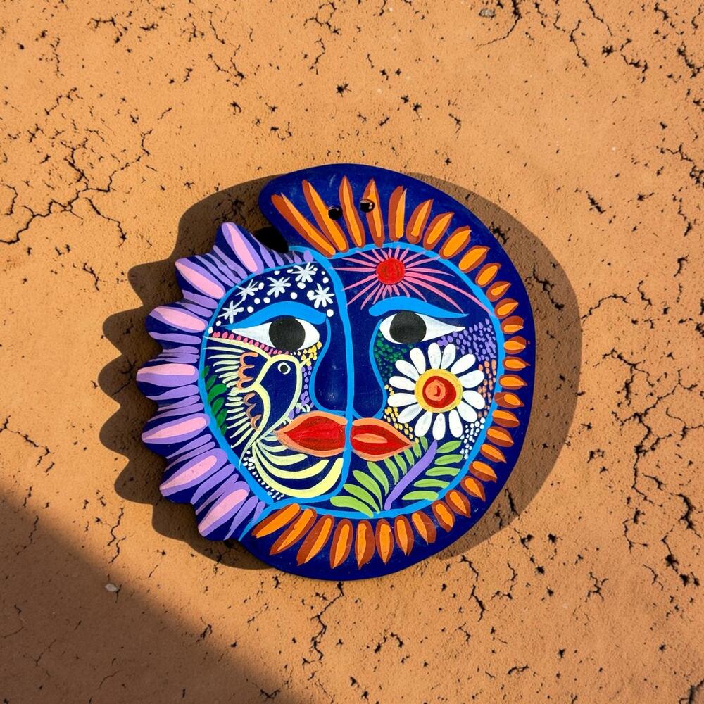 Talavera Made in Mexico Clay Folk Art Sun Moon Wall Hanging Souvenir Decor